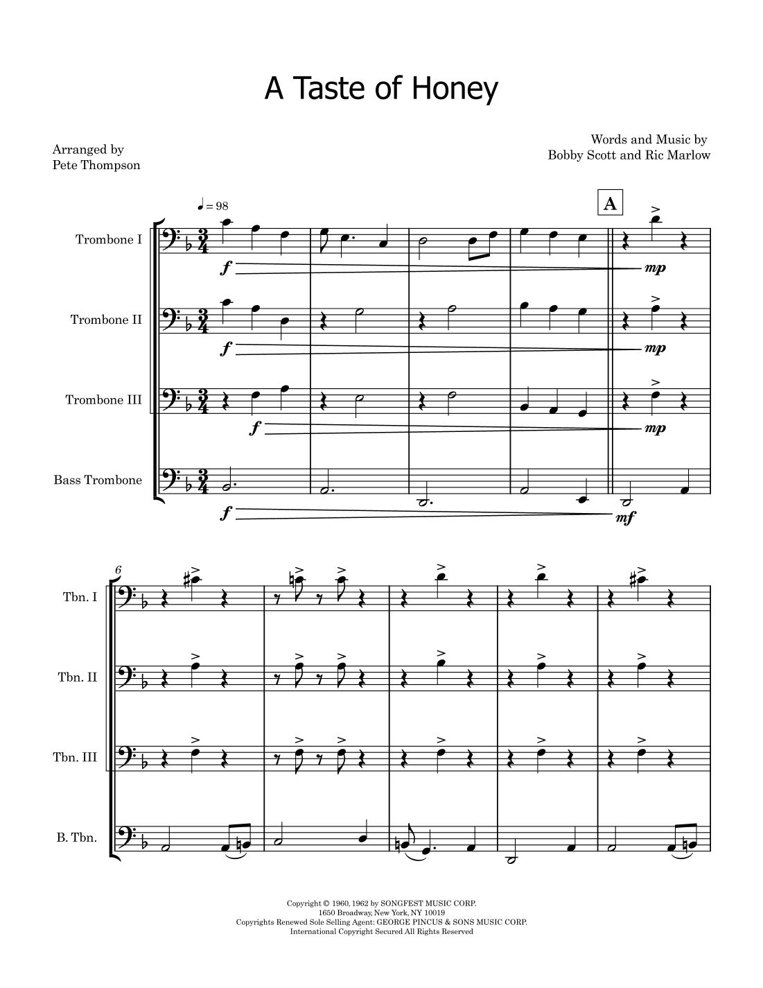 A Taste Of Honey (arr. Pete Thompson)