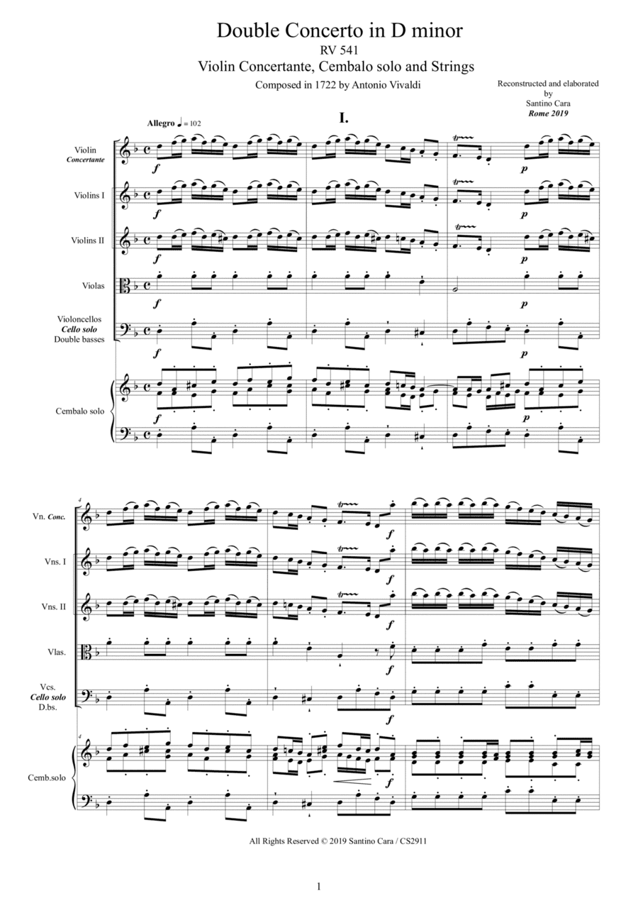 Vivaldi - Double Concerto in D minor RV 541 for Violin, Cembalo and Strings (arr. Santino Cara)