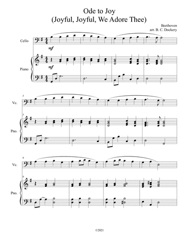 Ode to Joy (Joyful, Joyful, We Adore Thee) for solo cello with piano accompaniment (arr. B. C. Dockery)