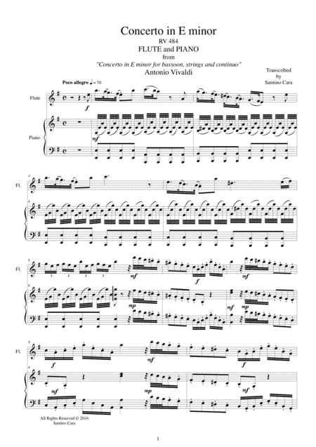 Vivaldi - Concerto in E minor RV 484 for Flute and Piano (arr. Santino Cara)