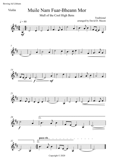 Muile Nam Fuar-Bheann Mor (Mull of the Cool High Bens) (arr. David D. Mason)