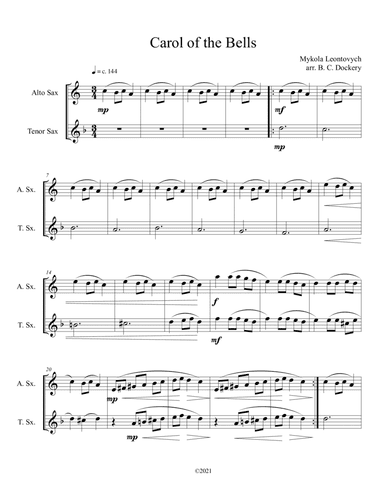 Carol of the Bells (Alto and Tenor Sax Duet) (arr. B. C. Dockery)
