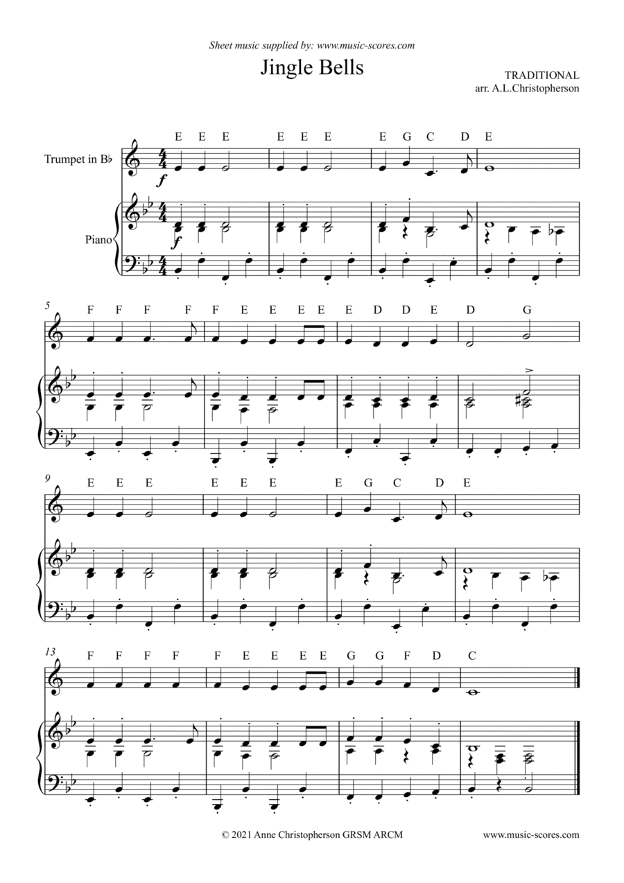 Jingle Bells - Very Easy Trumpet (arr. Anne L Christopherson GRSM ARCM)