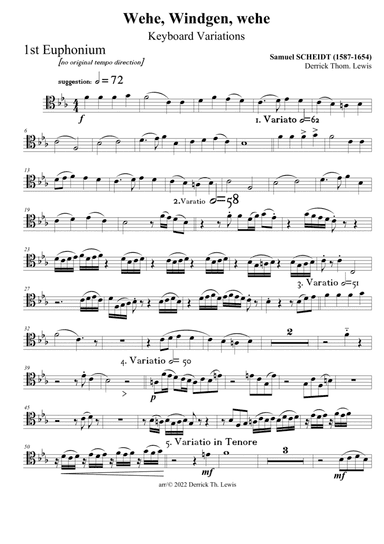 Samuel Scheidt: Blow, Winds, Blow! (Wehe, Windgen, Wehe) for Tuba Quintet (2 Euphoniums, 3 Tubas) (arr. Derrick Thom. Lewis)