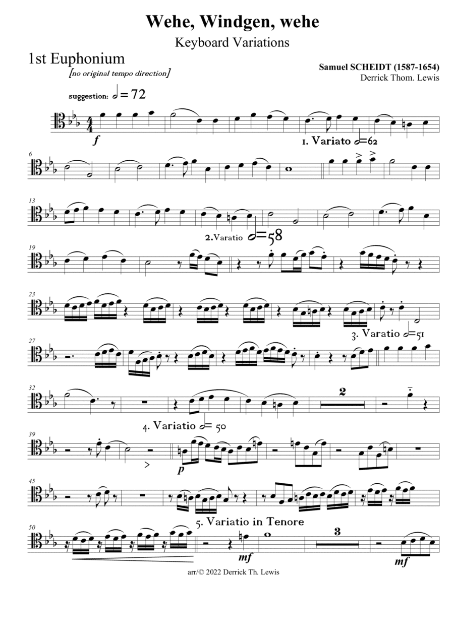 Samuel Scheidt: Blow, Winds, Blow! (Wehe, Windgen, Wehe) for Tuba Quintet (2 Euphoniums, 3 Tubas) (arr. Derrick Thom. Lewis)