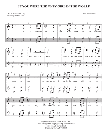 If You Were The Only Girl In The World (arr. Walter Latzko)