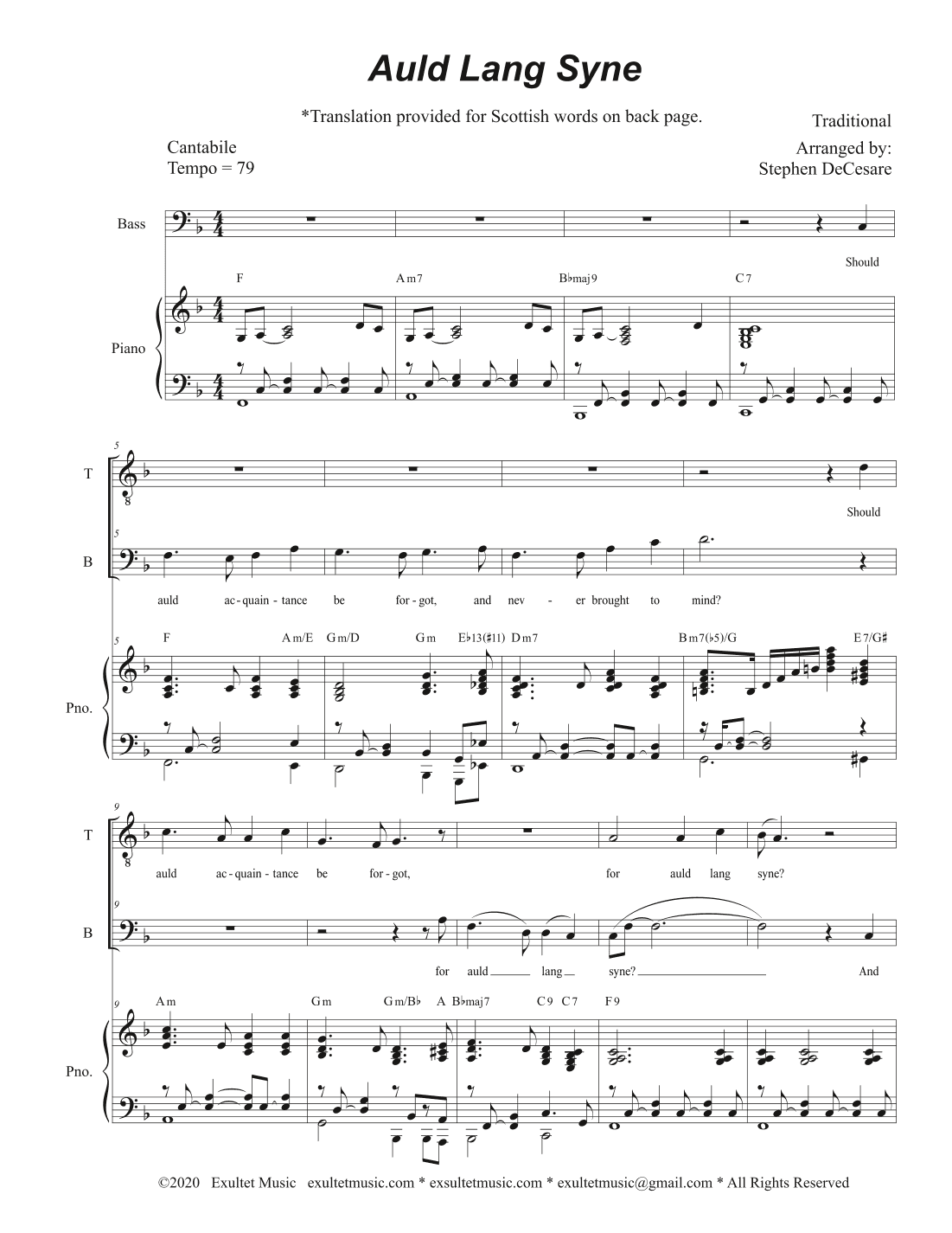Auld Lang Syne (2-part choir - (TB) (arr. Stephen DeCesare)