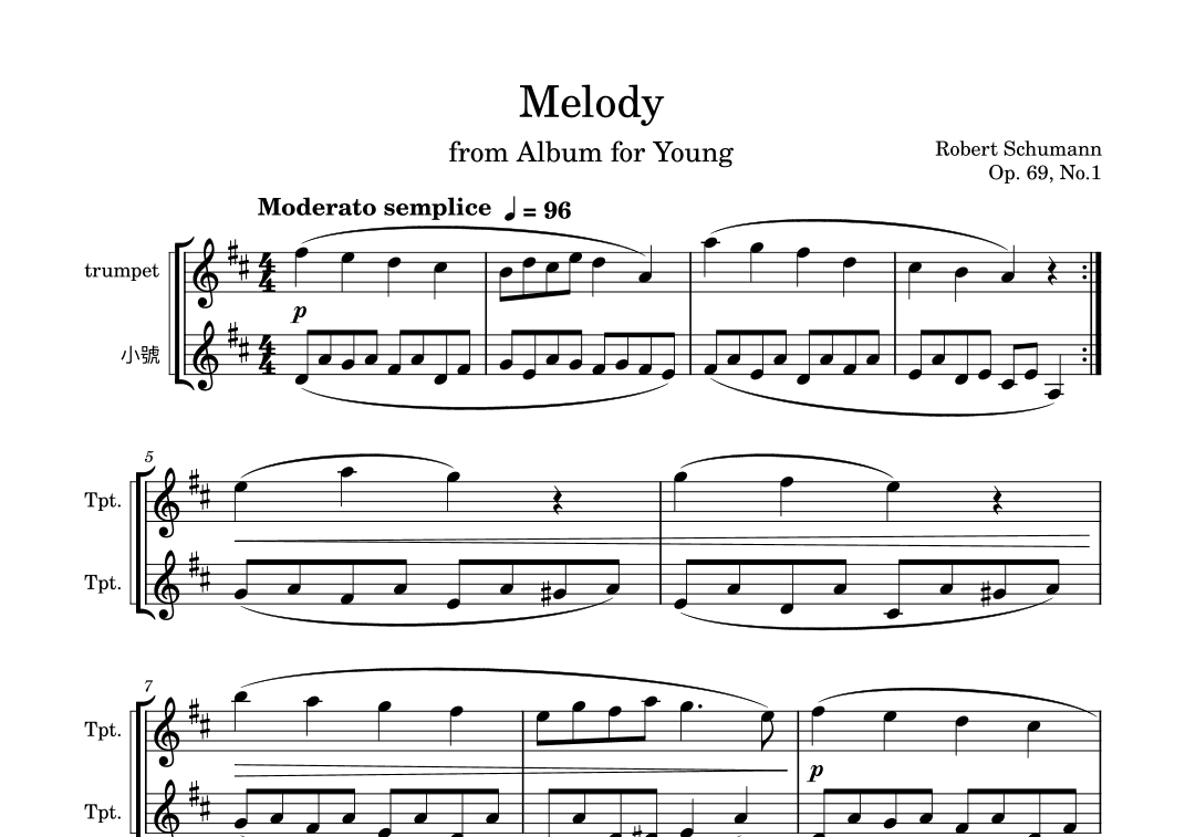 Melody from Album for Young (arr. Kin Leung)