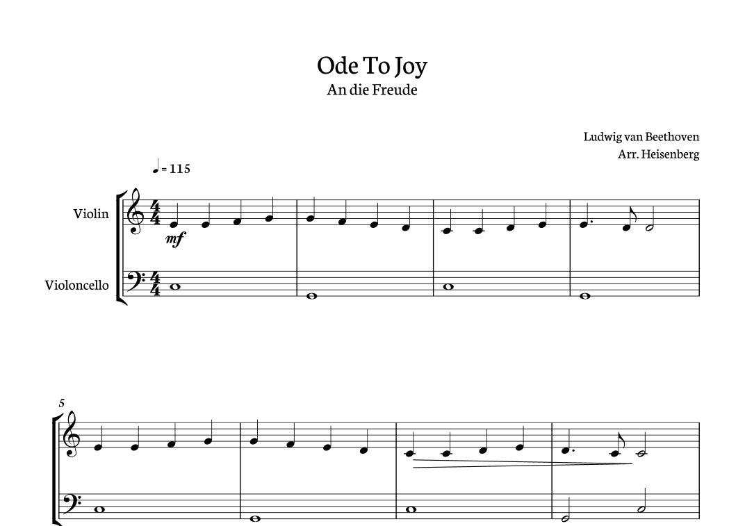 Ode to Joy for violin and cello duo. (arr. Heisenberg)