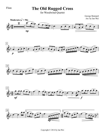 The Old Rugged Cross for Woodwind Quartet (arr. Ian Wei)