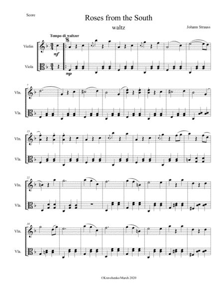 Johann Strauss II - Roses from the South Waltz for string duo (arr. Julia Samarska)
