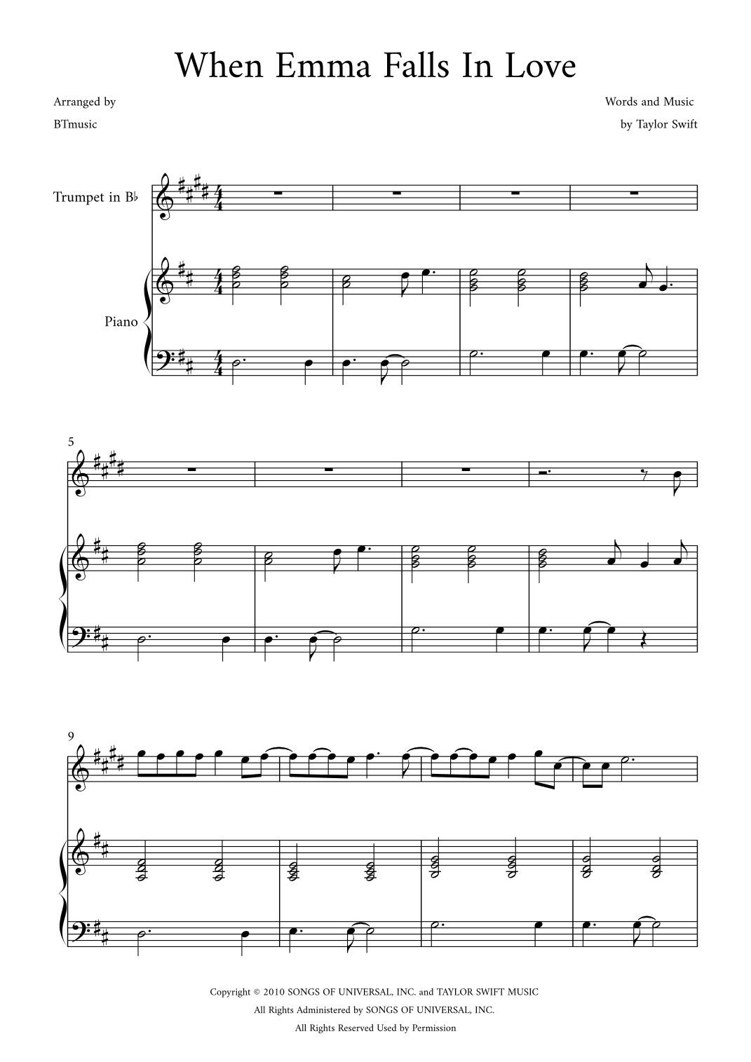 When Emma Falls In Love (arr. BTmusic)
