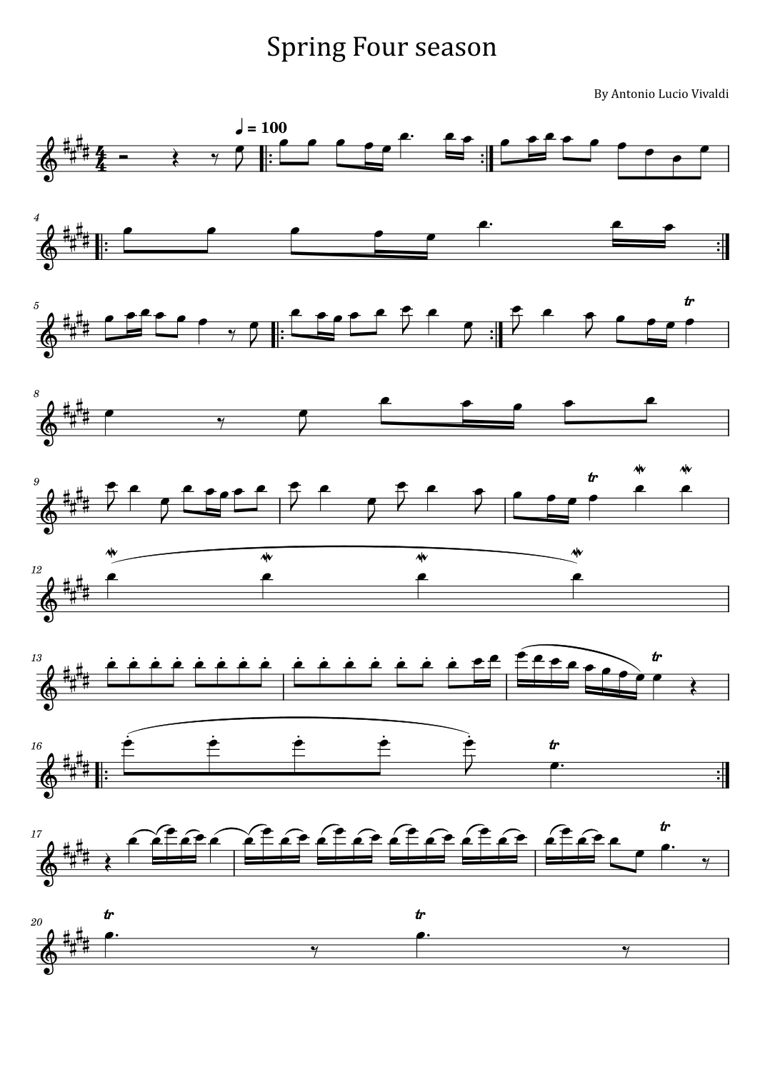Spring Four seasons - Vivaldi - For Violin Solo (arr. poon)