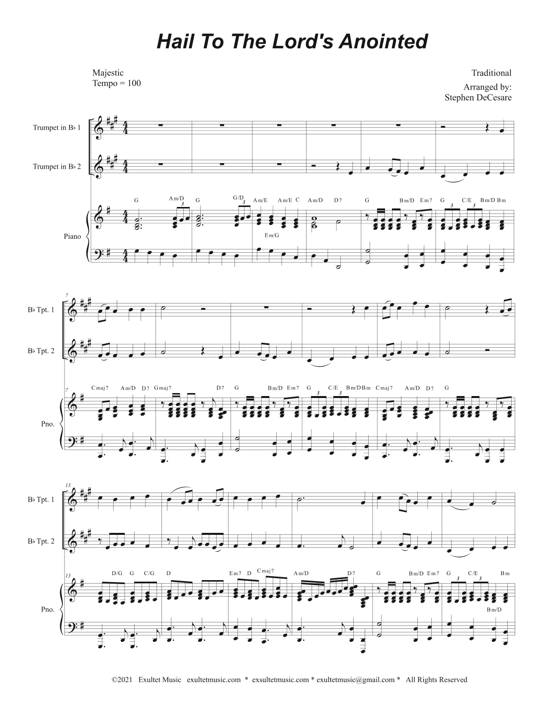 Hail To The Lord's Anointed (Duet for Bb-Trumpet) - Piano accompaniment) (arr. Stephen DeCesare)