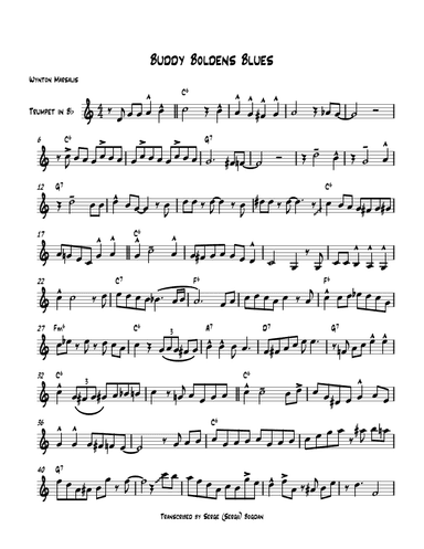 Buddy Bolden's Blues Trumpet Solo Transcription (Wynton-Marsalis-Solo-Bb-Instr) PDF (arr. transcribed by Serge "Sergii" Bogdan)