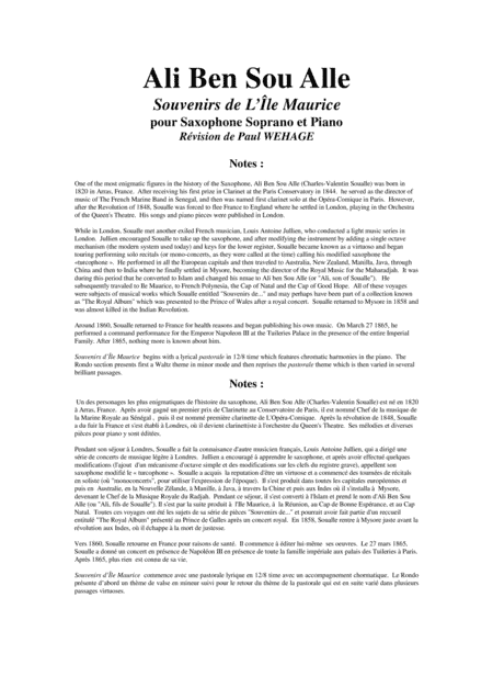 Ali Ben Sou Alle: Souvenirs d'Île Maurice for soprano saxophone and piano (arr. Musik Fabrik Music Publishing)
