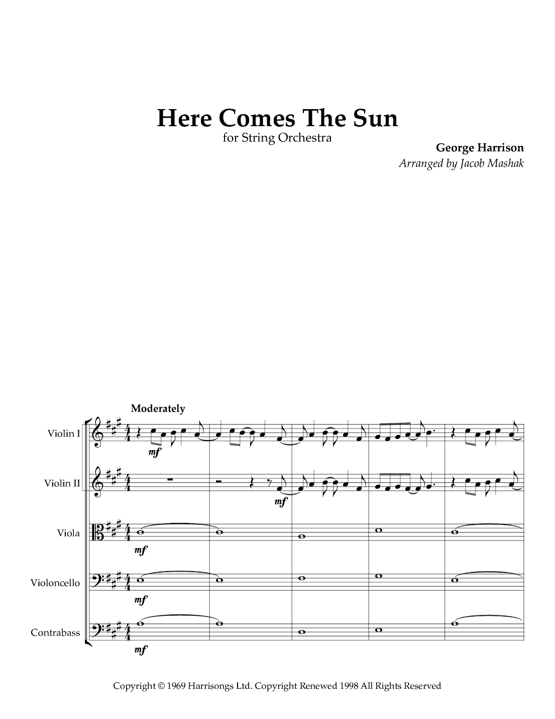 Here Comes The Sun (arr. Jacob Mashak)