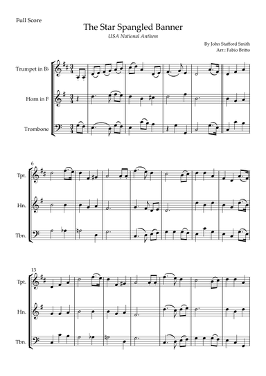 The Star Spangled Banner (USA National Anthem) for Brass Trio (arr. Fabio Britto)