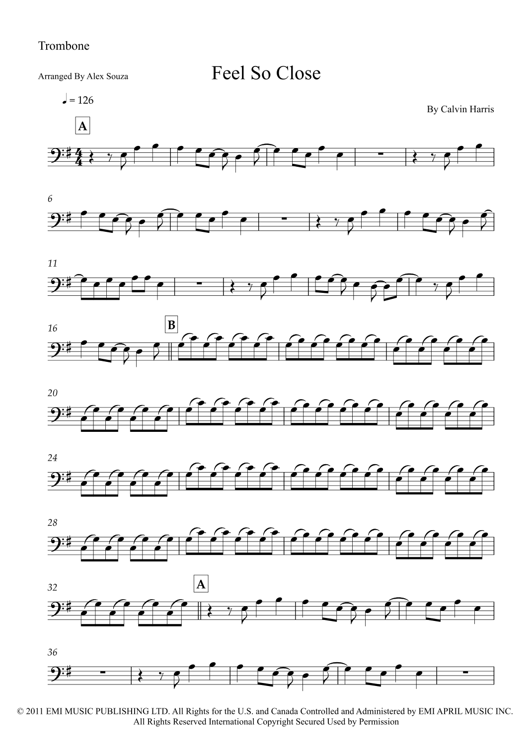 Feel So Close (arr. Alex Souza)
