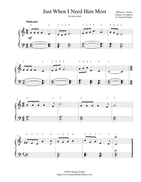 Just When I Need Him Most - for easy piano (arr. Samuel Stokes)
