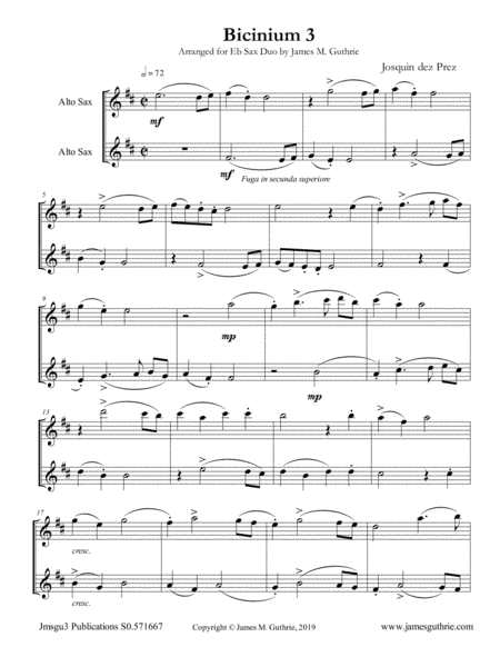 Josquin: Bicinium 3 for Eb Sax Duo (arr. James M. Guthrie)