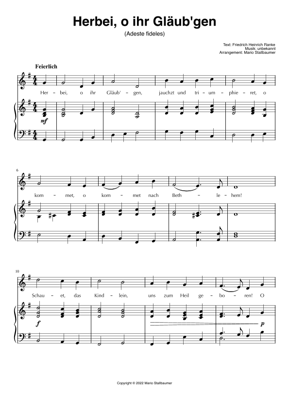 Herbei, o ihr Gläub’gen (Adeste fideles) (arr. Mario Stallbaumer)