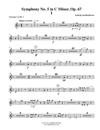 Beethoven Symphony No. 5, Movement I - Trumpet in Bb 1 (Transposed Part), Op. 67 (arr. Doug Clyde)
