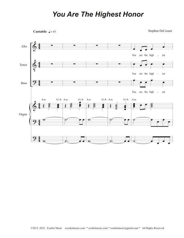 You Are The Highest Honor (Vocal Quartet - (SATB)