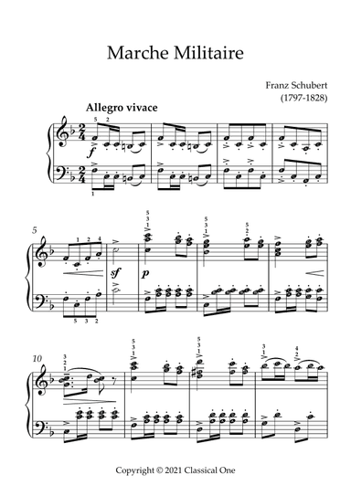 Schubert - Marche Militaire(With Note name) (arr. MPS)