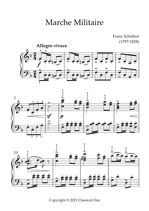 Schubert - Marche Militaire(With Note name) (arr. MPS)
