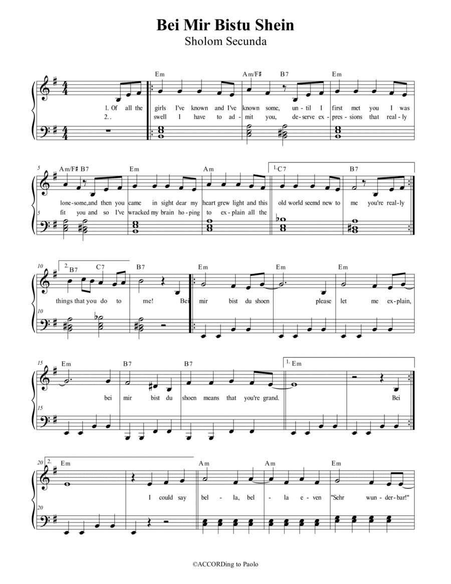 Bie mir Bist Du shoen (arr. Paolo Campanari Brancondi)