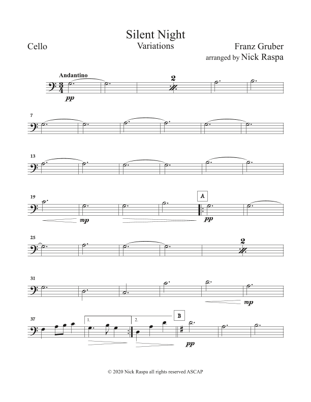 Silent Night - Variations (full orchestra) Cello part (arr. Nick Raspa)