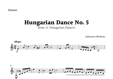 Hungarian Dance No. 5 by Brahms for Clarinet Solo (arr. Rika K.)