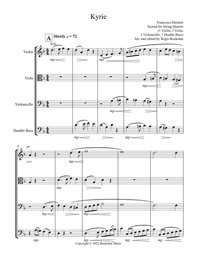 Kyrie (Durante) (String Quartet - 1 Violin, 1 Viola, 1 Cello, 1 Bass) (arr. Regis Bookshar)