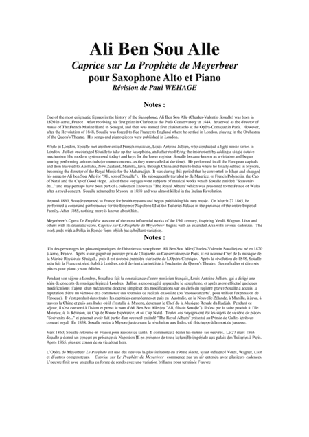 Ali Ben Sou Alle: Caprice sur La Prophète de Meyerbeer for alto saxophone and piano (arr. Musik Fabrik Music Publishing)