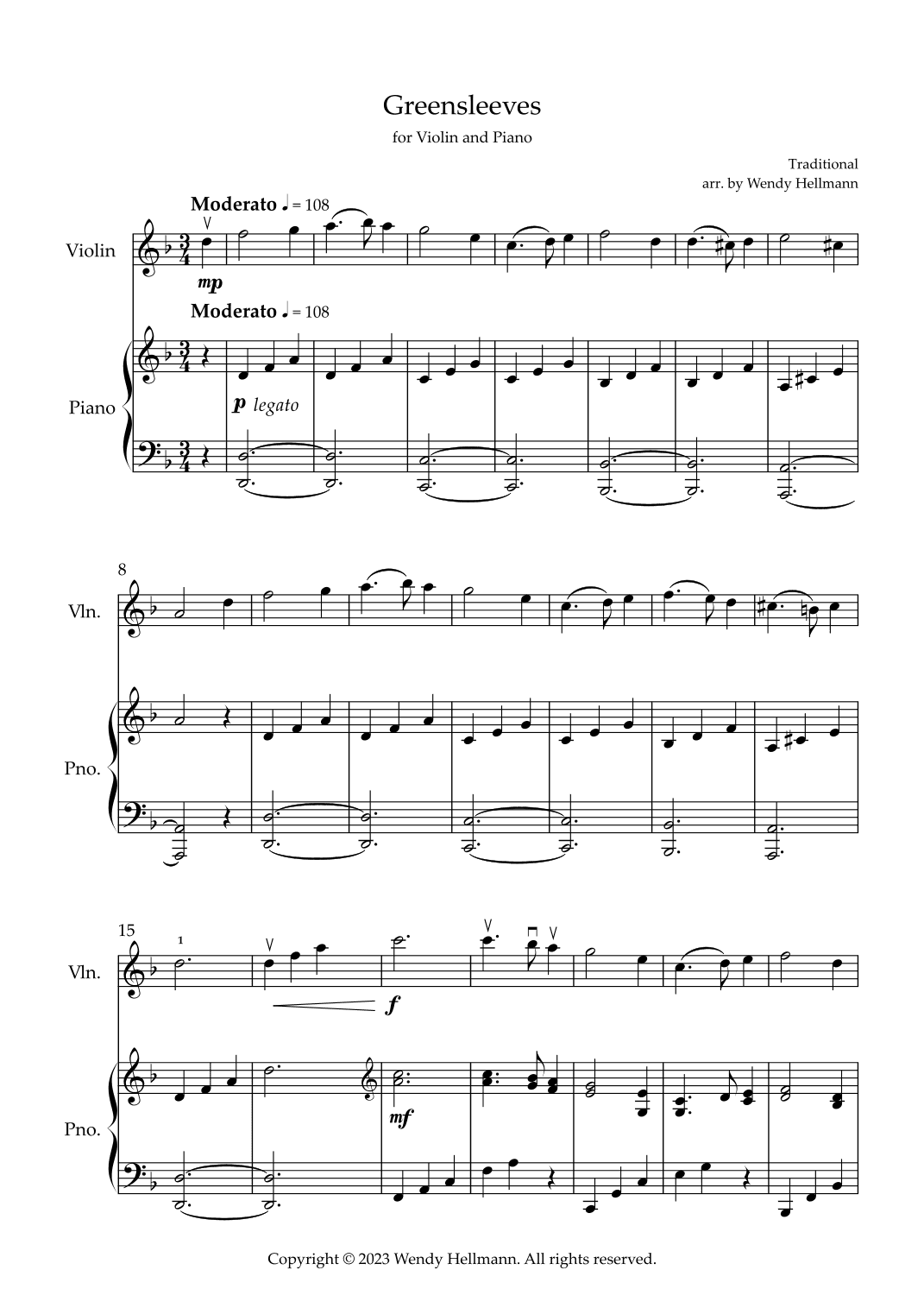 Greensleeves (arr. Wendy Hellmann)