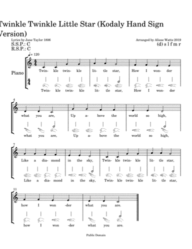 Twinkle Twinkle Little Star (Kodaly Hand Signs) (arr. Aliese Watts)