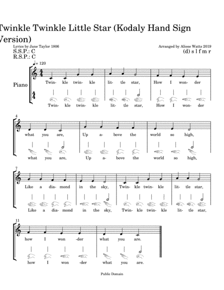 Twinkle Twinkle Little Star (Kodaly Hand Signs) (arr. Aliese Watts)