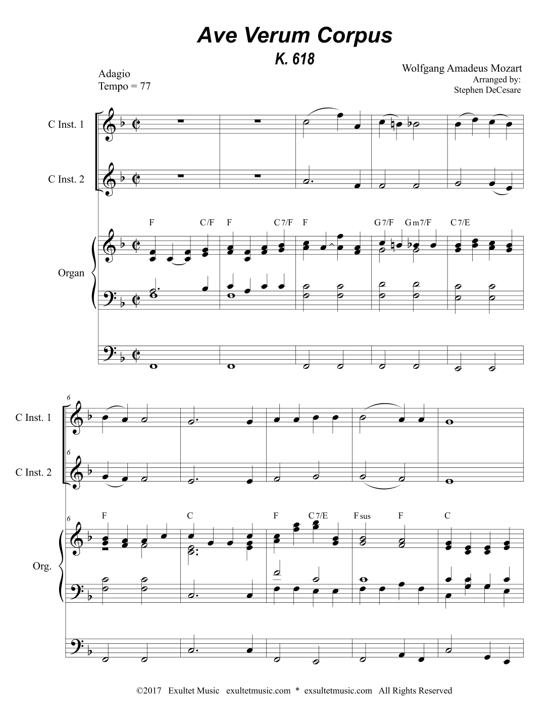 Ave Verum Corpus (Duet for C-Instruments - Organ Accompaniment) (arr. Stephen DeCesare)