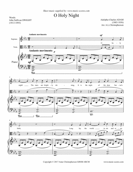 Cantique de Noel; O Holy Night - Voice, Viola and Piano (arr. Anne L Christopherson GRSM ARCM)