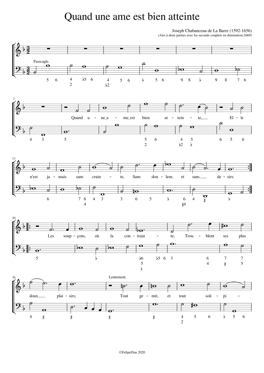 Quand une ame est bien atteinte (arr. Early Music Scores)