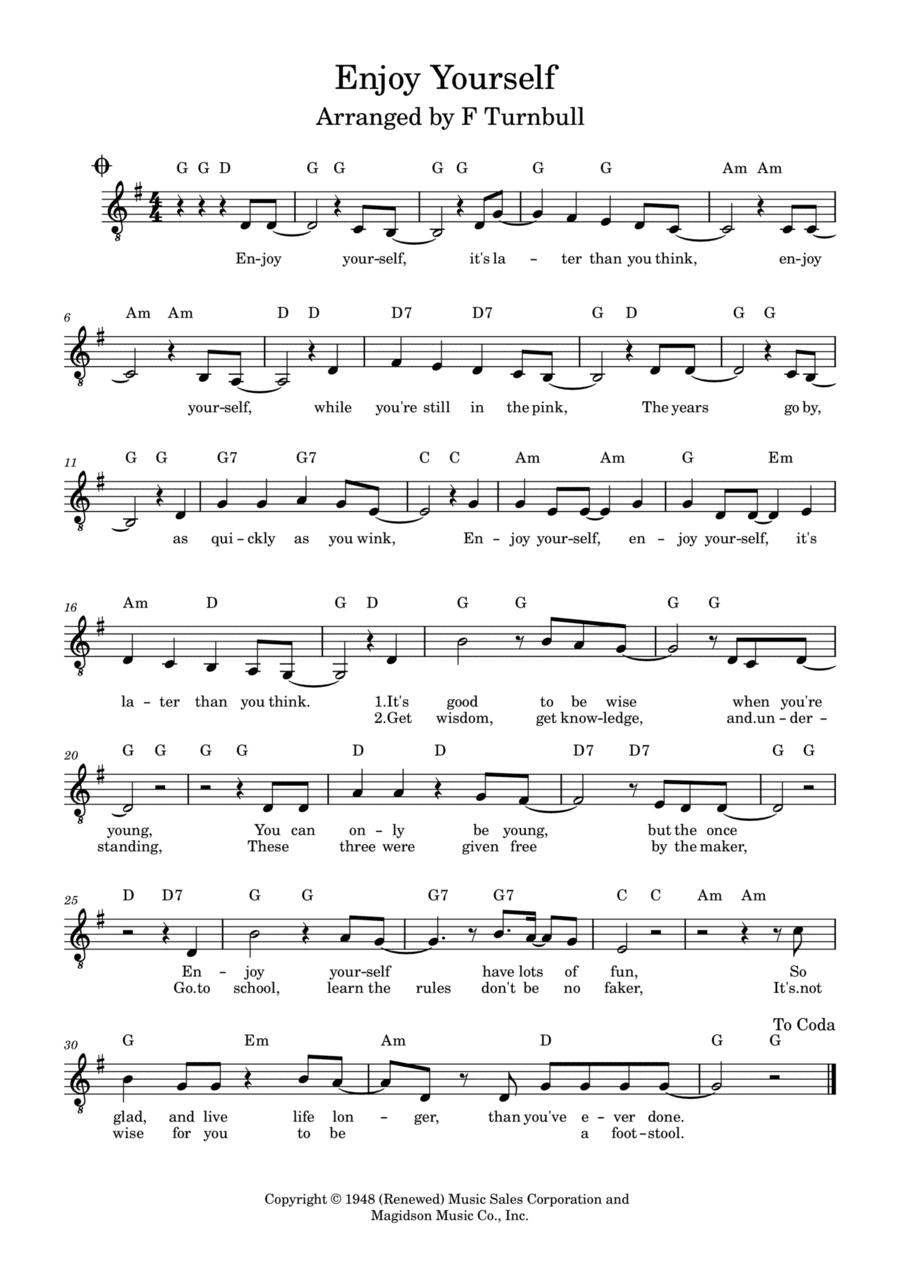 Enjoy Yourself (it's Later Than You Think) (arr. F Turnbull)