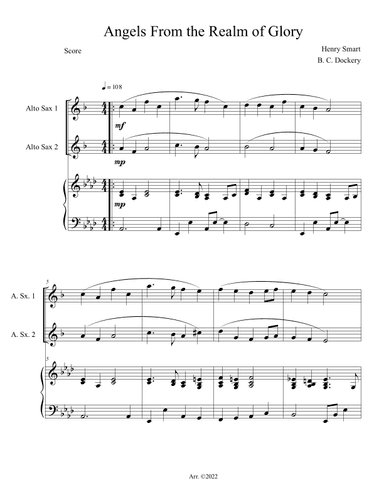 Angels From the Realm of Glory (Alto Sax Duet with Piano) (arr. B. C. Dockery)