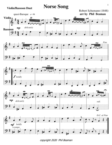 Norse Song-Schumann-violin-bassoon duet (arr. Phil Beaman)