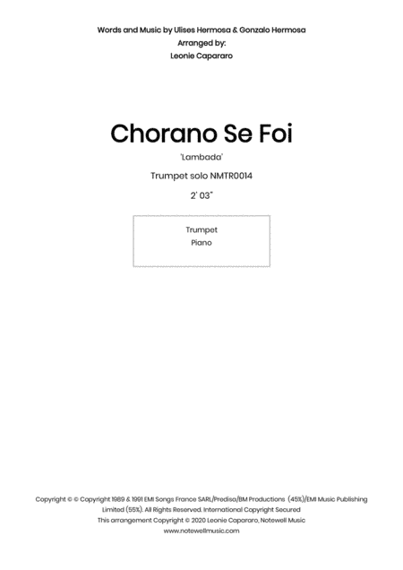 Chorando Se Foi (lambada) (arr. Leonie Capararo)