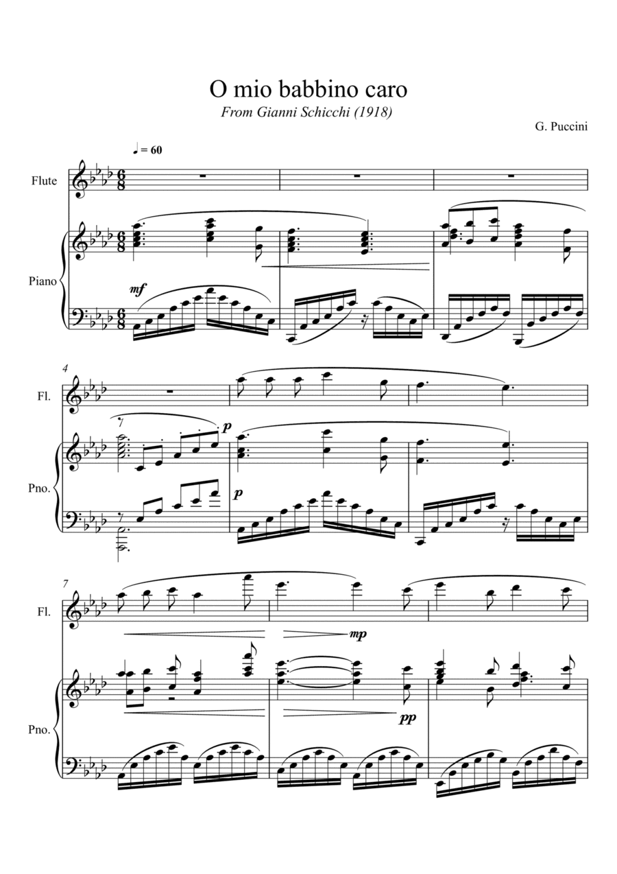 Giacomo Puccini - O mio babbino caro (Flute Solo) (arr. André Laitano)