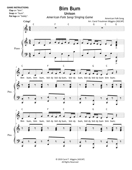 Bim Bum (An American Folk Song/Game) (arr. Carol Troutman Wiggins [ASCAP])