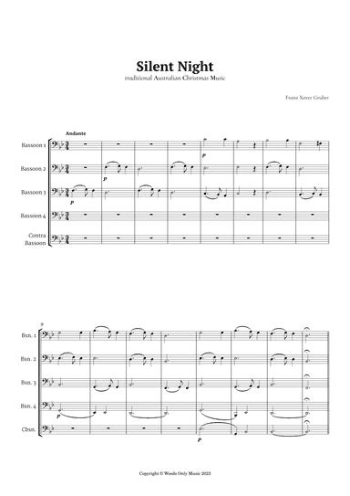 Silent Night by Franz Gruber for Bassoon Quintet (arr. Ander)