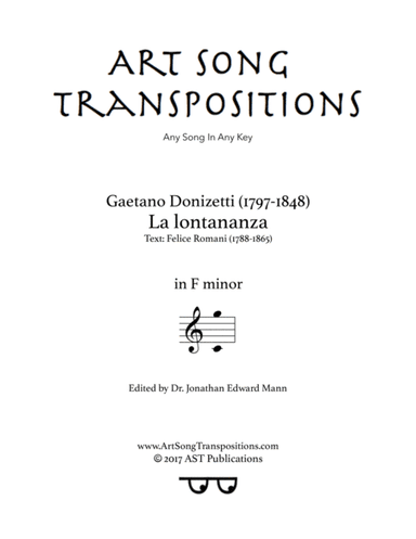 DONIZETTI: La lontananza (transposed to F minor) (arr. ArtSongTranspositions.com)