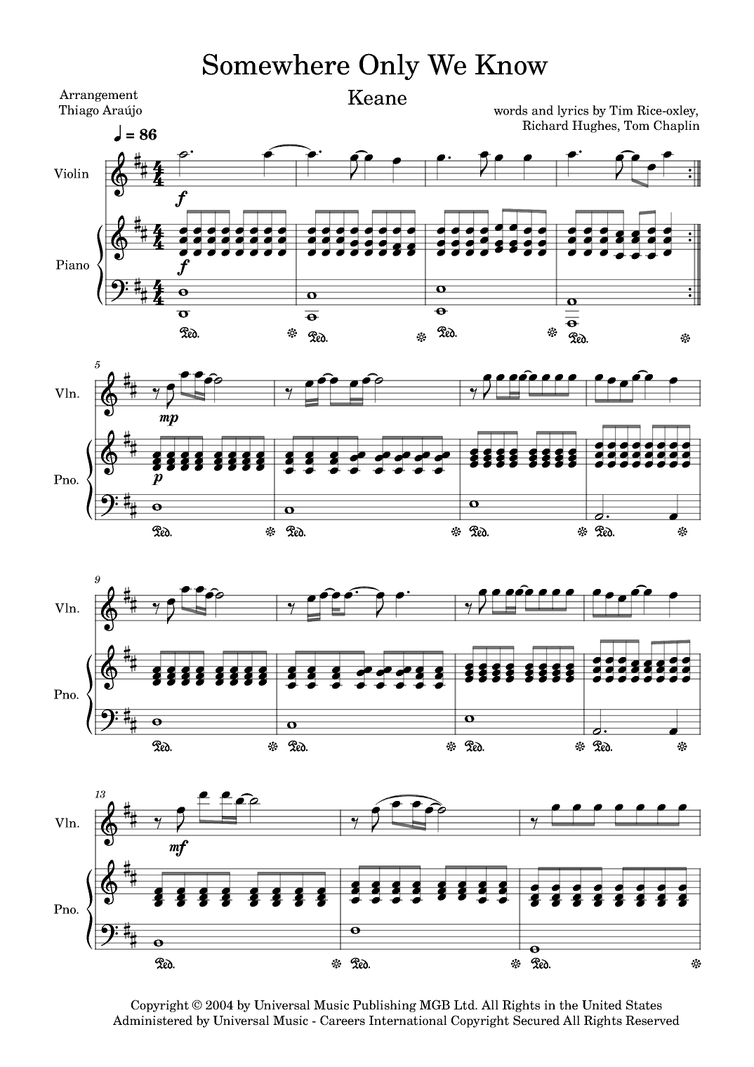 Somewhere Only We Know (arr. Thiago Araujo)